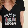 100 Days In The Books School Reading Celebration Women's Jersey Short Sleeve Deep V-Neck Tshirt