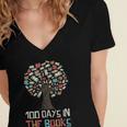 100 Days In The Books Tree Reading Teacher Student 100th Day Women's Jersey Short Sleeve Deep V-Neck Tshirt 100 Days In The Books Tree Reading Teacher Student 100th Day Women's Jersey Short Sleeve Deep V-Neck Tshirt