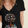 100 Days Of School 100th Day In The Books Reading Teacher Women's Jersey Short Sleeve Deep V-Neck Tshirt