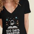 100 Days Smarter Astronaut Book 100th Day Girls Kids Women Women's Jersey Short Sleeve Deep V-Neck Tshirt