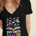 100th Day Of School Astronaut Books Space 100 Days Smarter Women's Jersey Short Sleeve Deep V-Neck Tshirt 100th Day Of School Astronaut Books Space 100 Days Smarter Women's Jersey Short Sleeve Deep V-Neck Tshirt