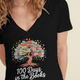 100th Day Of School Books Tree Reading Women's Jersey Short Sleeve Deep V-Neck Tshirt 100th Day Of School Books Tree Reading Women's Jersey Short Sleeve Deep V-Neck Tshirt