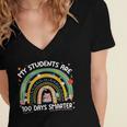 100th Day Of School Teachers Students Women Floral Books Women's Jersey Short Sleeve Deep V-Neck Tshirt