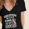 Abibliophobia Dog Book Lover Library Women's Jersey Short Sleeve Deep V-Neck Tshirt