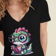 Adorable Book Lover Basilisk With Reading Glasses Cute Women's Jersey Short Sleeve Deep V-Neck Tshirt
