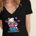 Adorable Book Lover Cow With Reading Glasses Cute Women's Jersey Short Sleeve Deep V-Neck Tshirt Adorable Book Lover Cow With Reading Glasses Cute Women's Jersey Short Sleeve Deep V-Neck Tshirt