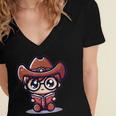 Adorable Book Lover Cowboy With Reading Glasses Cute Women's Jersey Short Sleeve Deep V-Neck Tshirt