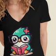 Adorable Book Lover Humming Bird With Reading Glasses Cute Women's Jersey Short Sleeve Deep V-Neck Tshirt