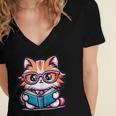 Adorable Book Lover Maine Coon Cat With Reading Glasses Cute Women's Jersey Short Sleeve Deep V-Neck Tshirt Adorable Book Lover Maine Coon Cat With Reading Glasses Cute Women's Jersey Short Sleeve Deep V-Neck Tshirt