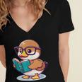 Adorable Book Lover Mallard Duck With Reading Glasses Cute Women's Jersey Short Sleeve Deep V-Neck Tshirt