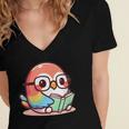 Adorable Book Lover Parrot With Reading Glasses Cute Women's Jersey Short Sleeve Deep V-Neck Tshirt Adorable Book Lover Parrot With Reading Glasses Cute Women's Jersey Short Sleeve Deep V-Neck Tshirt