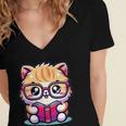 Adorable Book Lover Persian Cat With Reading Glasses Cute Women's Jersey Short Sleeve Deep V-Neck Tshirt Adorable Book Lover Persian Cat With Reading Glasses Cute Women's Jersey Short Sleeve Deep V-Neck Tshirt