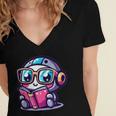 Adorable Book Lover Robot With Reading Glasses Cute Women's Jersey Short Sleeve Deep V-Neck Tshirt Adorable Book Lover Robot With Reading Glasses Cute Women's Jersey Short Sleeve Deep V-Neck Tshirt