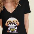 Adorable Book Lover Shih Tzu With Reading Glasses Cute Women's Jersey Short Sleeve Deep V-Neck Tshirt Adorable Book Lover Shih Tzu With Reading Glasses Cute Women's Jersey Short Sleeve Deep V-Neck Tshirt