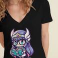 Adorable Book Lover Valkyrie With Reading Glasses Cute Women's Jersey Short Sleeve Deep V-Neck Tshirt