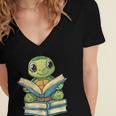 Adorable Turtle Reading Books Women's Jersey Short Sleeve Deep V-Neck Tshirt