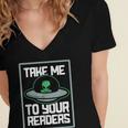 Alien Quote Take Me To Your Readers Sci-Fi Ufo Book Lover Women's Jersey Short Sleeve Deep V-Neck Tshirt