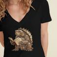 Alligator Snapping Turtle Reading A Book Women's Jersey Short Sleeve Deep V-Neck Tshirt Alligator Snapping Turtle Reading A Book Women's Jersey Short Sleeve Deep V-Neck Tshirt