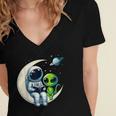 Astronaut Reading Book To Alien Shirt Moon Space Lover Kids Women's Jersey Short Sleeve Deep V-Neck Tshirt