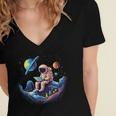 Astronaut Reading Book In Space Books Lover Bookworm Women's Jersey Short Sleeve Deep V-Neck Tshirt