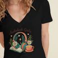 Audiobook Girlie Headphones Book Tea Love Women's Jersey Short Sleeve Deep V-Neck Tshirt