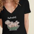 Awkward Turtle Upside Down Witty Comical Introvert Women's Jersey Short Sleeve Deep V-Neck Tshirt