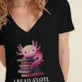 Axolotl Book Lover Librarian Reading Library Readers Women's Jersey Short Sleeve Deep V-Neck Tshirt