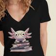 Axolotl Books Readsalotl Reading Bookworm Kawaii Axolotl Women's Jersey Short Sleeve Deep V-Neck Tshirt