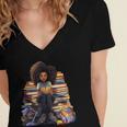 Back To School Afro Melanin Girl Reading Book Bookworm Women's Jersey Short Sleeve Deep V-Neck Tshirt