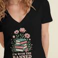 Im With The Banned Floral Flower Book Lover Women's Jersey Short Sleeve Deep V-Neck Tshirt