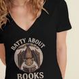 Batty About Books Reading Book Lover Men Women Distressed Women's Jersey Short Sleeve Deep V-Neck Tshirt
