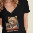 Bear Reading Book Glasses Library Zoo Teacher School Animal Women's Jersey Short Sleeve Deep V-Neck Tshirt