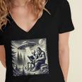 Bigfoot With Alien Reading A Book Bigfoot And UFO Women's Jersey Short Sleeve Deep V-Neck Tshirt