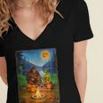 Bigfoot And Alien Reading Books Campfire Halloween Women's Jersey Short Sleeve Deep V-Neck Tshirt Bigfoot And Alien Reading Books Campfire Halloween Women's Jersey Short Sleeve Deep V-Neck Tshirt