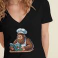 Bigfoot Reading a Cookbook Women's Jersey Short Sleeve Deep V-Neck Tshirt