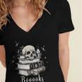 Boo Skeleton Skull Books Halloween Women School Teacher Kid Women's Jersey Short Sleeve Deep V-Neck Tshirt