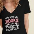 Book & Pajamas Humorous Book Lover Reading Bedtime Women's Jersey Short Sleeve Deep V-Neck Tshirt