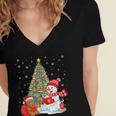 Book Christmas Tree Bookworm Gingerbread Man Snowman Reading Women's Jersey Short Sleeve Deep V-Neck Tshirt