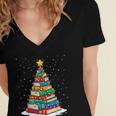 Book Christmas Tree Xmas Lights Book Lover Teacher Librarian Women's Jersey Short Sleeve Deep V-Neck Tshirt