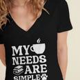 Book Coffee Dog Book My Needs Are Simple Men Women Kids Women's Jersey Short Sleeve Deep V-Neck Tshirt