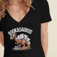 Book Dinosaur T-Rex Bookworm Dino Book Reading Women's Jersey Short Sleeve Deep V-Neck Tshirt