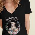 Book And Dog Lover Reading Humor Librarian Women's Jersey Short Sleeve Deep V-Neck Tshirt