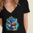 Book Dragon Reading Lover Women's Jersey Short Sleeve Deep V-Neck Tshirt
