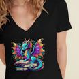 Book Dragon Reading Women's Jersey Short Sleeve Deep V-Neck Tshirt