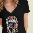 Book Fair Vibes Groovy 70s Retro School Librarian Women's Jersey Short Sleeve Deep V-Neck Tshirt