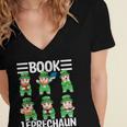 Book Leprechaun St Patrick's Day Library Librarian Reading Women's Jersey Short Sleeve Deep V-Neck Tshirt
