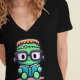 Book Lover Frankenstein's Monster With Reading Glasses Women's Jersey Short Sleeve Deep V-Neck Tshirt