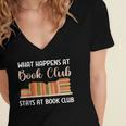 Book Lover Humor What Happens At Book Club Stays Women's Jersey Short Sleeve Deep V-Neck Tshirt Book Lover Humor What Happens At Book Club Stays Women's Jersey Short Sleeve Deep V-Neck Tshirt