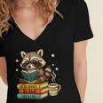 Book Lover Racoon Reading Bookish Library Read Books Be Kind Women's Jersey Short Sleeve Deep V-Neck Tshirt