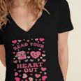 Book Lover Read Your Heart Out Teacher Valentines Women's Jersey Short Sleeve Deep V-Neck Tshirt